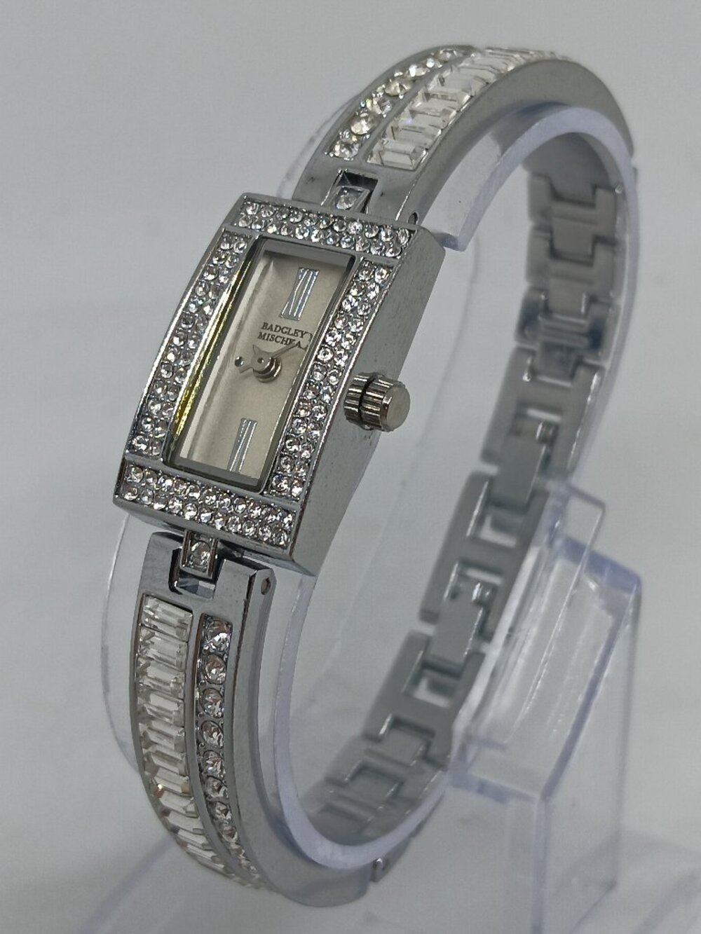 Badgley Mischka BA/1387 Women's 15mm x 24mm Silver Tone Crystal Accent Watch